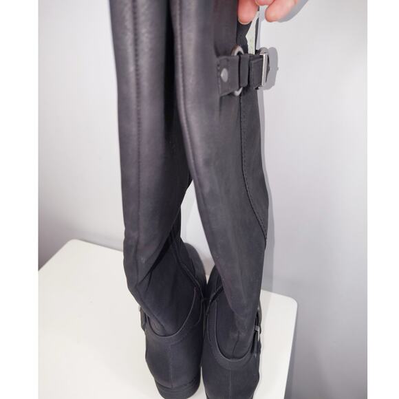 Ruiee Women's Knee High Boots Black Round Toe S Buckle Accent Size 8 - Picture 4 of 6